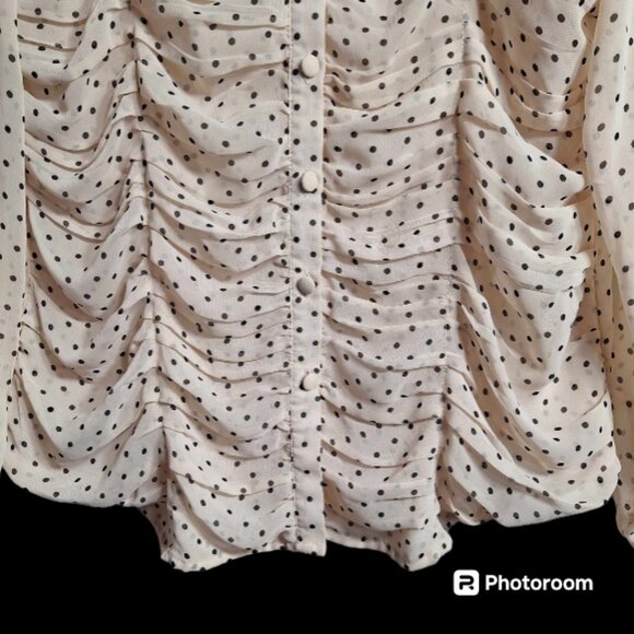 BCBG Maxazria Sheer Pleated Long Sleeve Blouse Size Large - Picture 5 of 9